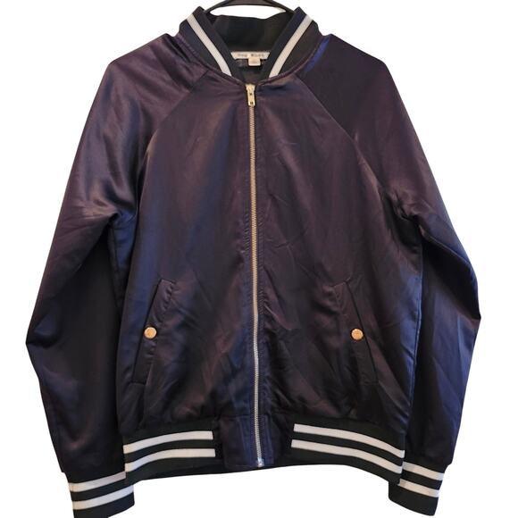 Retro Black Satin Varsity Jacket Size Small - Picture 1 of 8